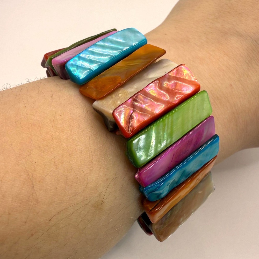 Chunky‎ Multicolor Acrylic Panel Stretch Bracelet – Bold Statement Jewelry